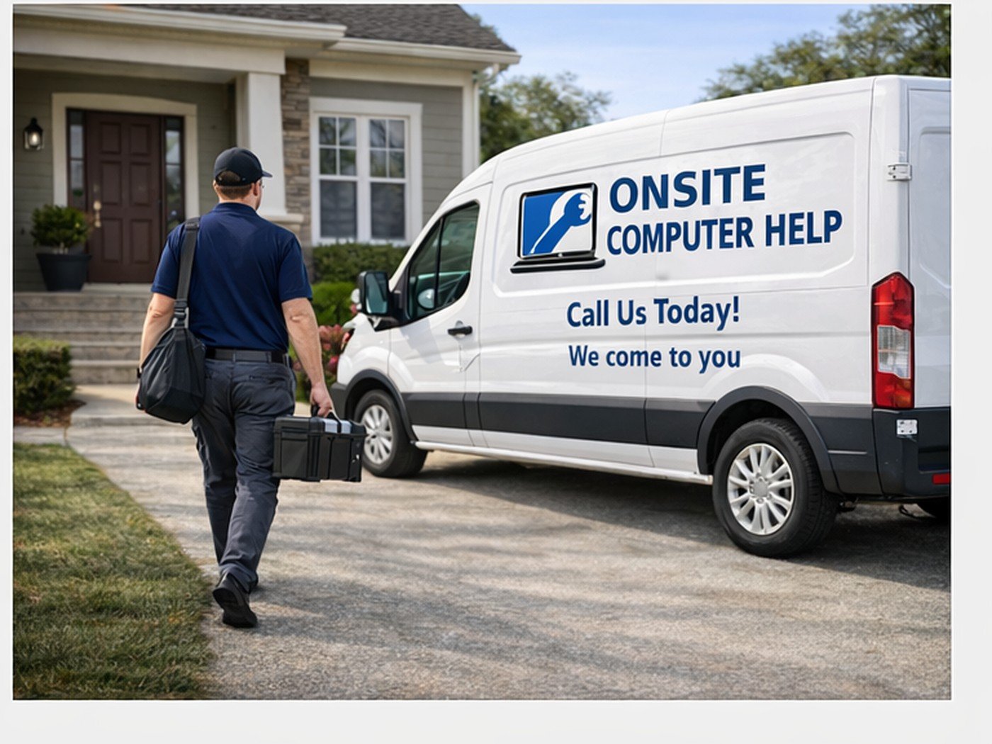 Onsite Computer Help service van arriving at a home for computer repair