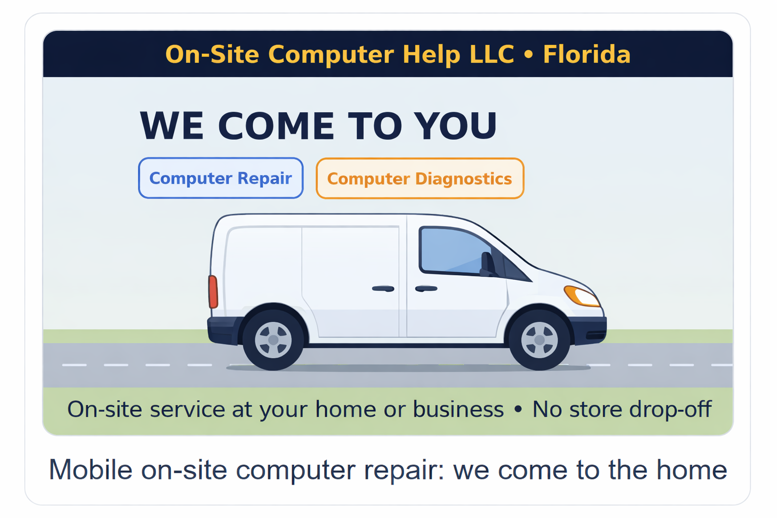 On-Site Computer Help LLC service van with We Come To You message